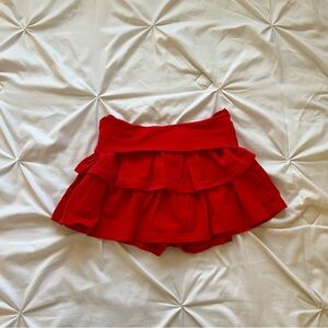 Red ruffle foldover waist cotton mini skirt with under shorts